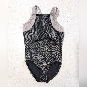 GK ELITE Gymnastics Dance Leotard CS Child Small Metallic Silver Zebra Tiger